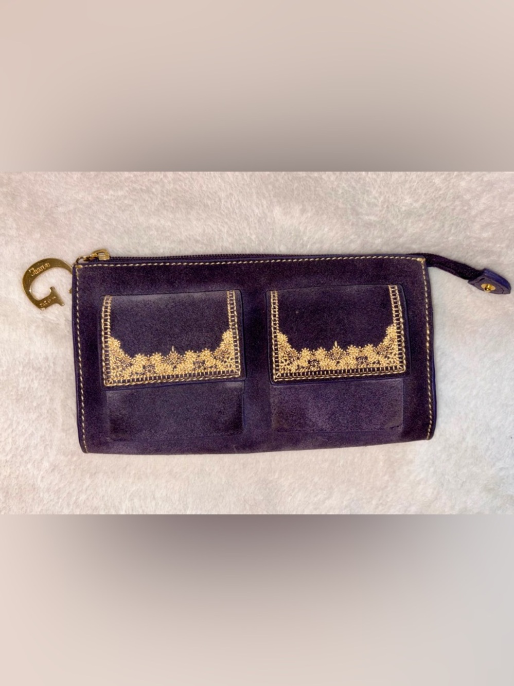 Sharon Gioe Vintage Italian Suede Designer Wallet Purple